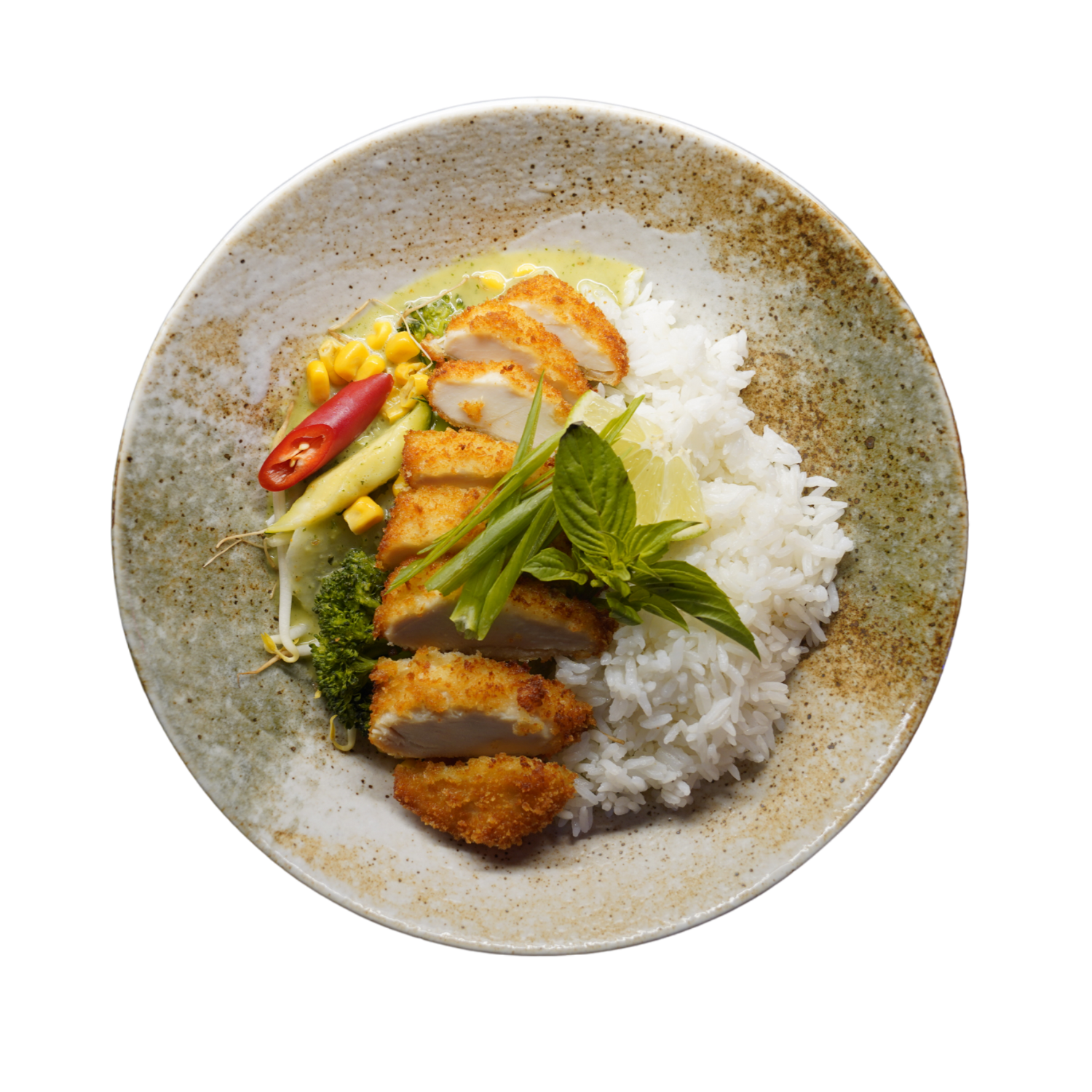 620 CRISPY CHICKEN Green Thai Curry